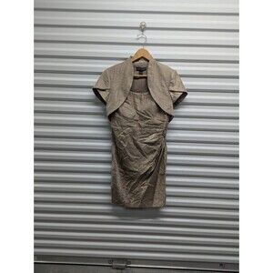 Jessica Howard Size 14 Tan Bronze Metallic Dress and Bolero Jacket